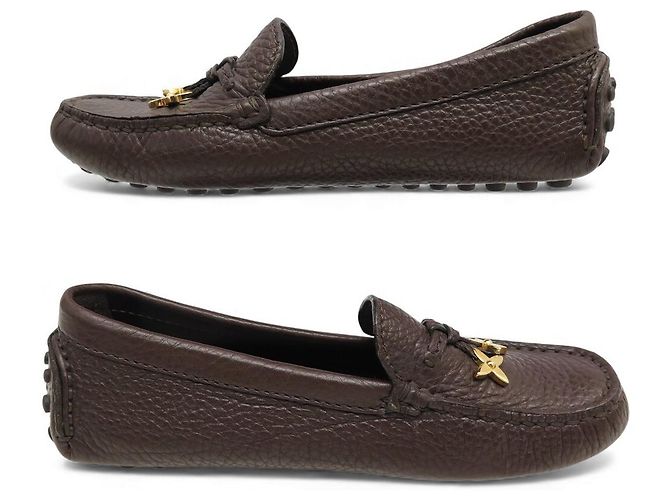 NUOVI MOCASSINI LOUIS VUITTON 36.5 IN PELLE GRAINED Marrone - vista 2