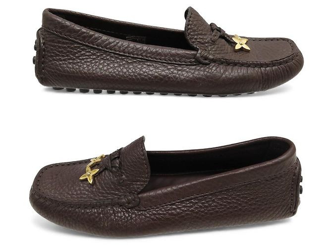 NUOVI MOCASSINI LOUIS VUITTON 36.5 IN PELLE GRAINED Marrone - vista 3