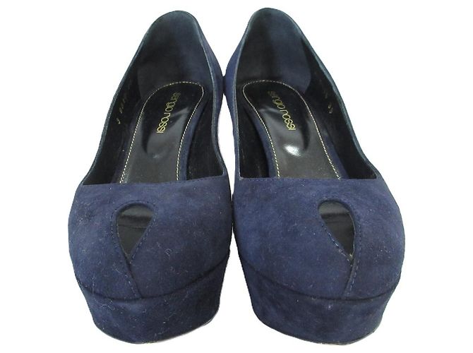 Autre Marque Décolleté in suede con plateau Sergio Rossi Blu Blu navy - vista 3