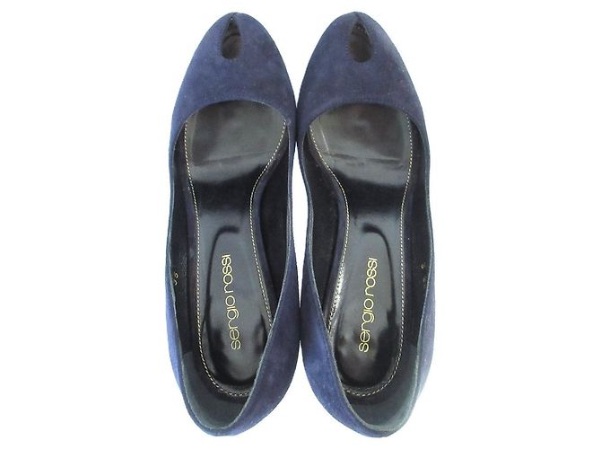 Autre Marque Décolleté in suede con plateau Sergio Rossi Blu Blu navy - vista 4