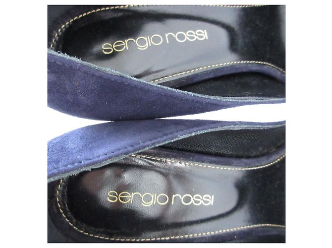 Autre Marque Décolleté in suede con plateau Sergio Rossi Blu Blu navy - vista 5