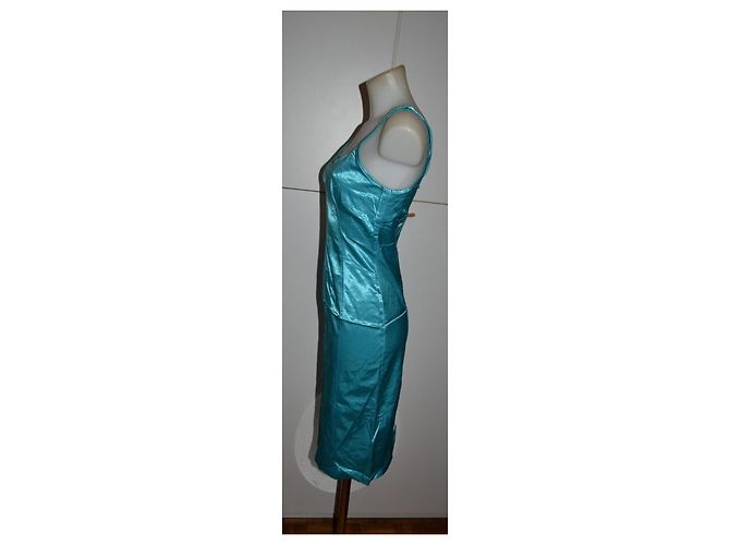 Robe turquoise D&G en coton taille 40 - vue 3