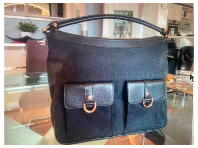 Borsa Gucci Abbey in tela monogramma e pelle nera Nero - vista 2