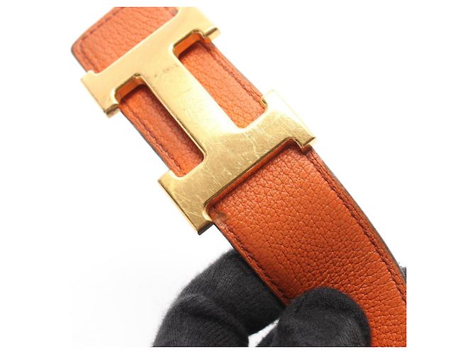 Hermès Constance H Gürtel Schwarz Orange - Ansicht 9