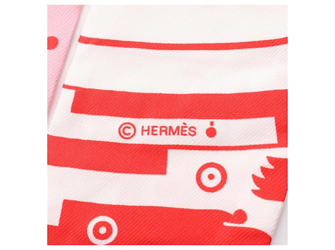 Hermès ASTROLOGIE A POIS Sciarpa Twilly in seta Rosa Bianco Rosso - vista 4