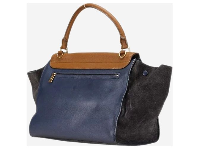 Céline Borsa 2 in 1 in pelle e suede blu navy e beige Trapeze - vista 3