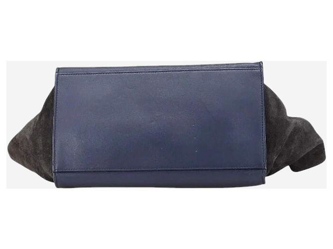 Céline Borsa 2 in 1 in pelle e suede blu navy e beige Trapeze - vista 4