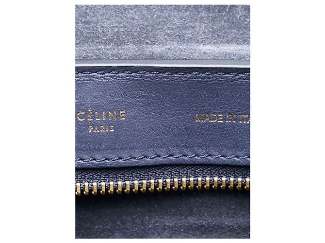 Céline Borsa 2 in 1 in pelle e suede blu navy e beige Trapeze - vista 9