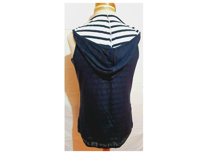 Chanel Sweatshirt / Kurzes Kleid Weiß Marineblau - Ansicht 2