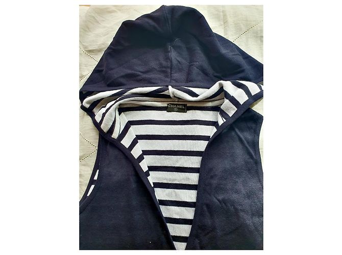 Chanel Sweatshirt / Kurzes Kleid Weiß Marineblau - Ansicht 3