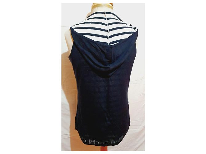 Chanel Sweatshirt / Kurzes Kleid Weiß Marineblau - Ansicht 7