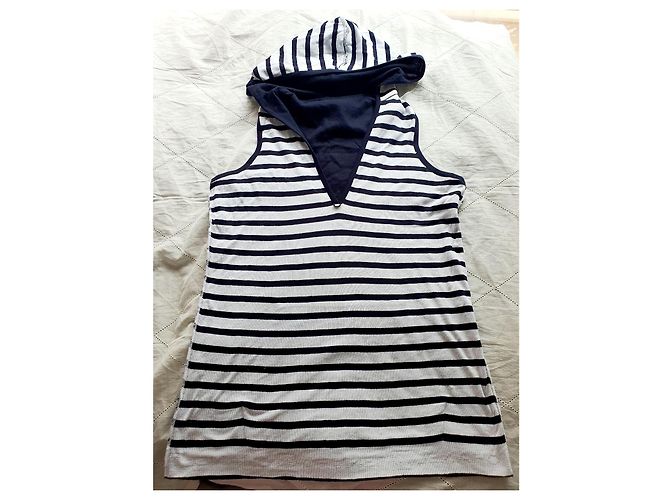 Chanel Sweatshirt / Kurzes Kleid Weiß Marineblau - Ansicht 8