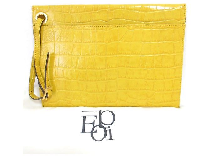 Autre Marque Epoi Präge-Leder-Clutch Gelb - Ansicht 2