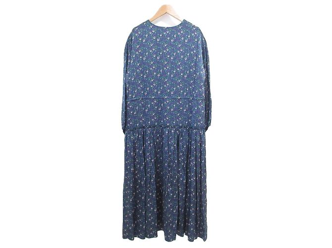 Autre Marque Langes Kleid aus Seidensatin mit Blumenmuster Drawer Blau Marineblau - Ansicht 2