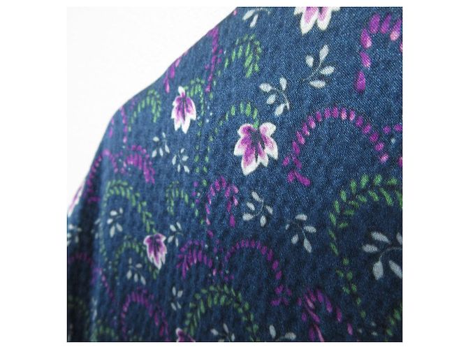 Autre Marque Langes Kleid aus Seidensatin mit Blumenmuster Drawer Blau Marineblau - Ansicht 3