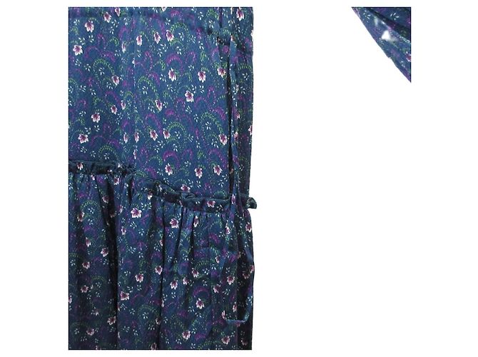 Autre Marque Langes Kleid aus Seidensatin mit Blumenmuster Drawer Blau Marineblau - Ansicht 4