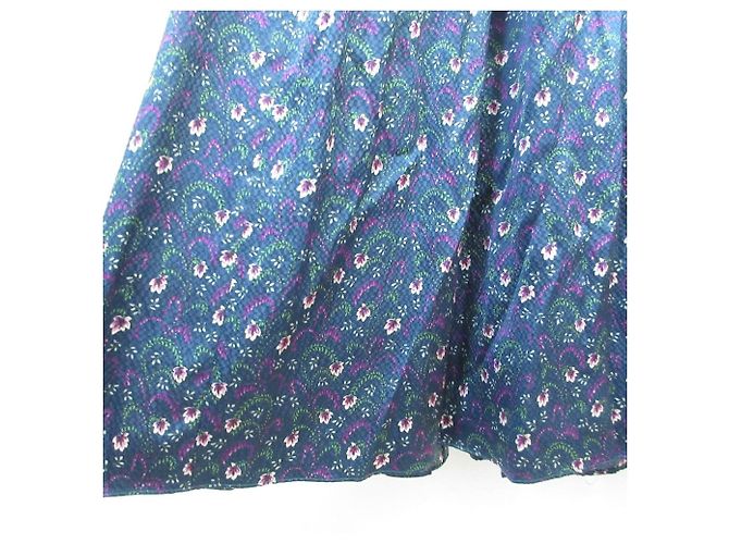Autre Marque Langes Kleid aus Seidensatin mit Blumenmuster Drawer Blau Marineblau - Ansicht 5