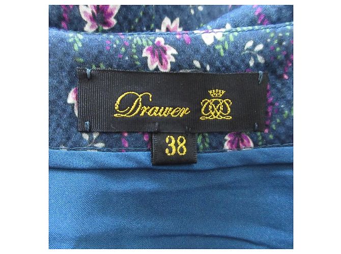 Autre Marque Langes Kleid aus Seidensatin mit Blumenmuster Drawer Blau Marineblau - Ansicht 6