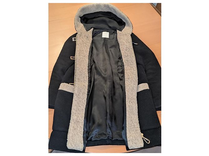 Abrigo Duffle Sandro Negro de Lana y Shearling - vista 3