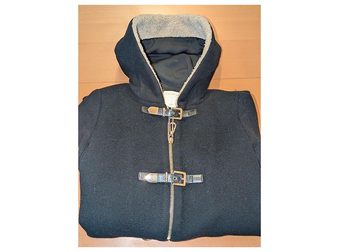 Abrigo Duffle Sandro Negro de Lana y Shearling - vista 4