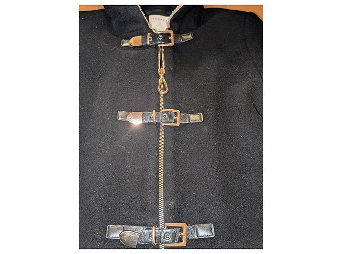 Abrigo Duffle Sandro Negro de Lana y Shearling - vista 5