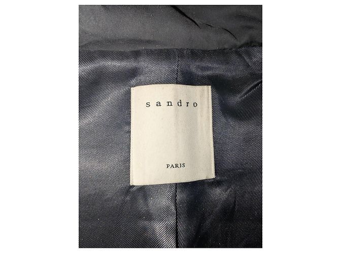 Abrigo Duffle Sandro Negro de Lana y Shearling - vista 9