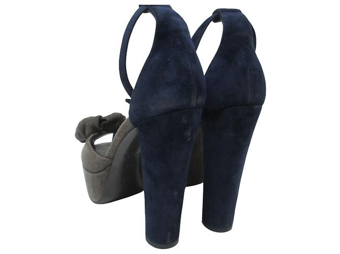 Sandali in suede con motivo floreale Louis Vuitton Marrone Blu navy - vista 11
