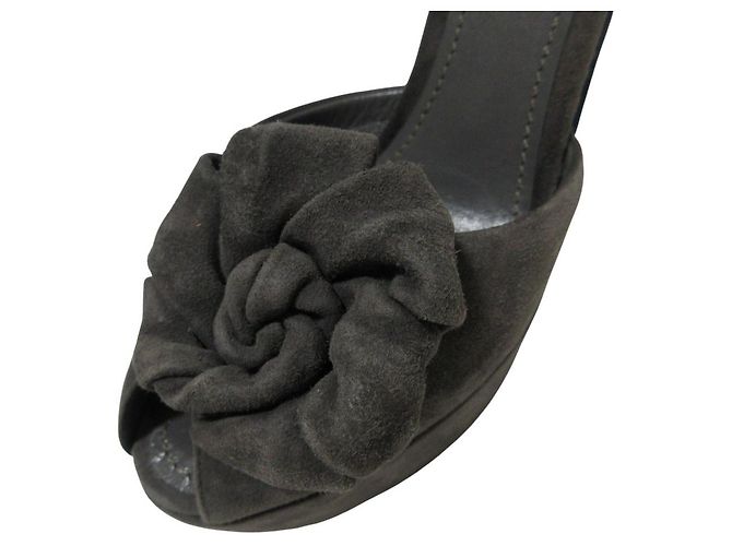 Sandali in suede con motivo floreale Louis Vuitton Marrone Blu navy - vista 12