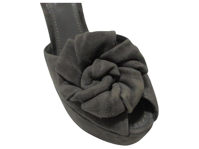 Sandali in suede con motivo floreale Louis Vuitton Marrone Blu navy - vista 13