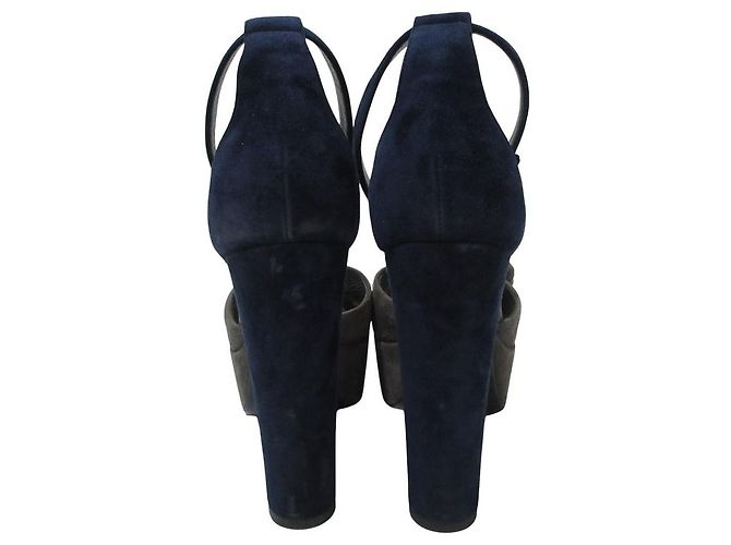 Sandali in suede con motivo floreale Louis Vuitton Marrone Blu navy - vista 2