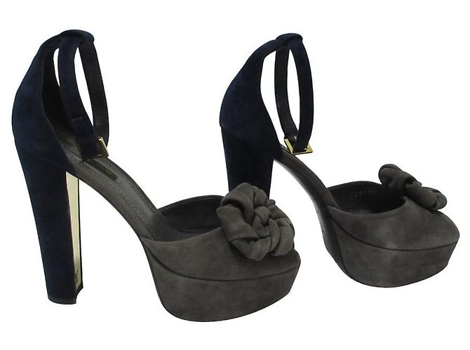 Sandali in suede con motivo floreale Louis Vuitton Marrone Blu navy - vista 3