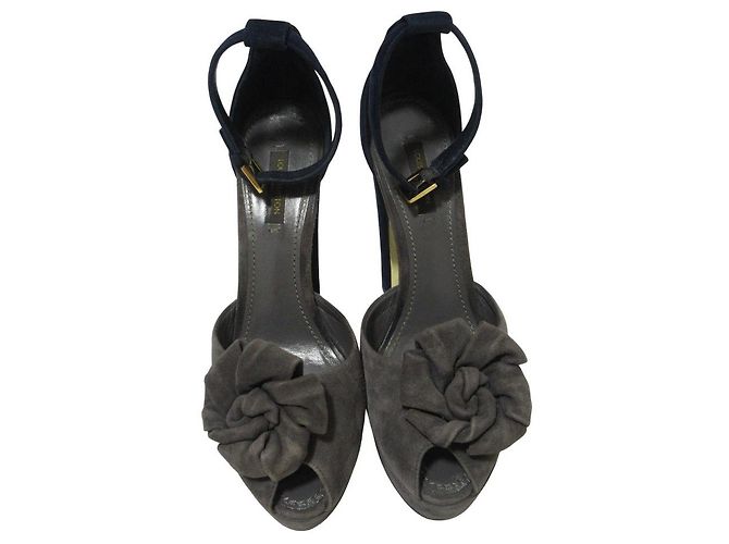 Sandali in suede con motivo floreale Louis Vuitton Marrone Blu navy - vista 5