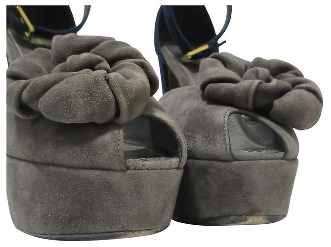 Sandali in suede con motivo floreale Louis Vuitton Marrone Blu navy - vista 6