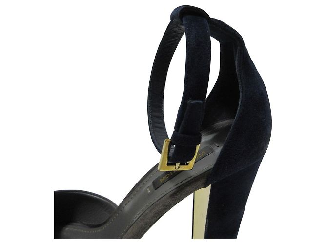 Sandali in suede con motivo floreale Louis Vuitton Marrone Blu navy - vista 7