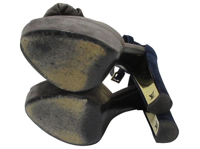Sandali in suede con motivo floreale Louis Vuitton Marrone Blu navy - vista 8