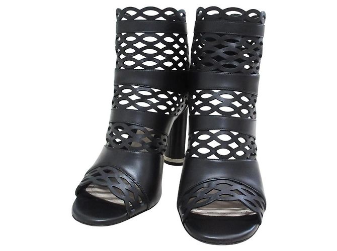 Christian Dior TATTOO Cutwork Leder Stiefeletten Sandalen Schwarz - Ansicht 5