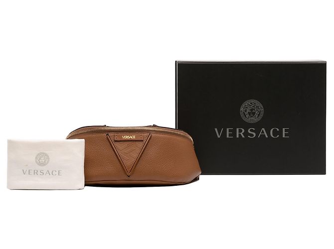 Belt bag in pelle marrone con firma V Greca di Versace - vista 12