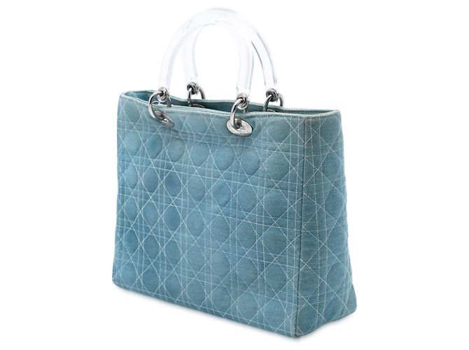 Dior Blu Grande Borsa in Denim Cannage con Manici in Acrilico Lady Dior Blu chiaro - vista 2