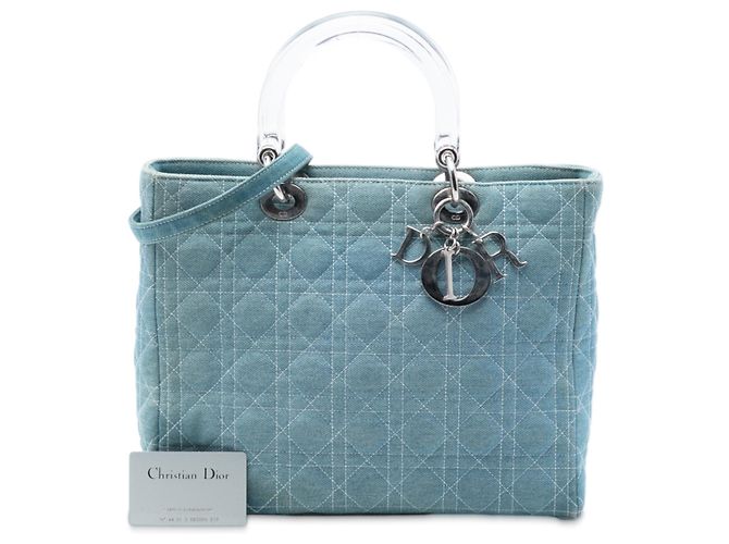 Dior Blu Grande Borsa in Denim Cannage con Manici in Acrilico Lady Dior Blu chiaro - vista 8