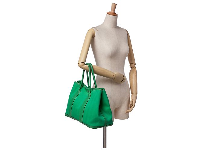 Hermès Garden Party 36 in Tela Verde e Negonda D'oro - vista 12