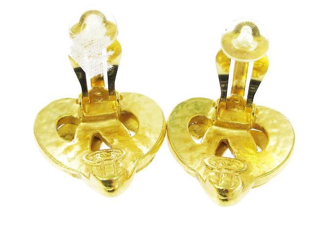 Chanel Vintage CC Heart Cut Out Drop Clip-On Metal D'oro - vista 2