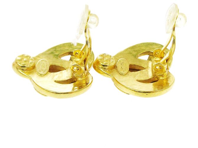 Chanel Vintage CC Heart Cut Out Drop Clip-On Metal D'oro - vista 3