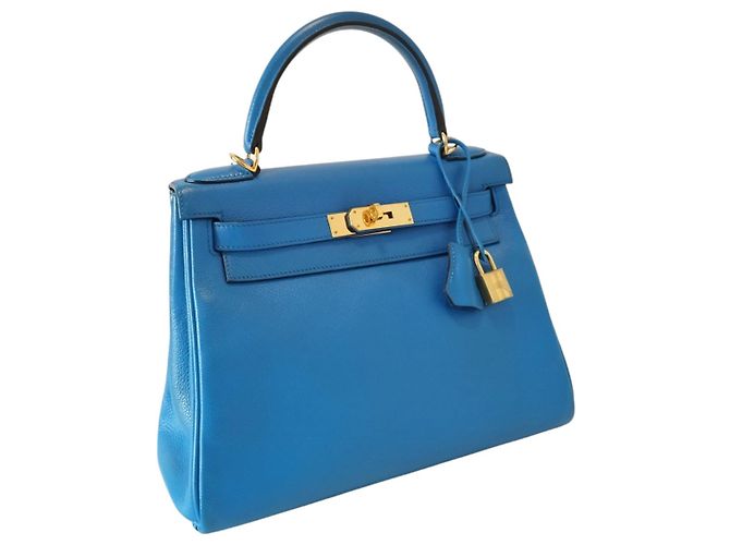 Borsa Hermès Kelly 28 in Pelle Blu - Ansicht 2