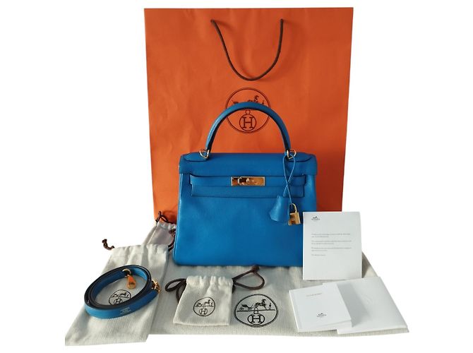 Borsa Hermès Kelly 28 in Pelle Blu - Ansicht 3