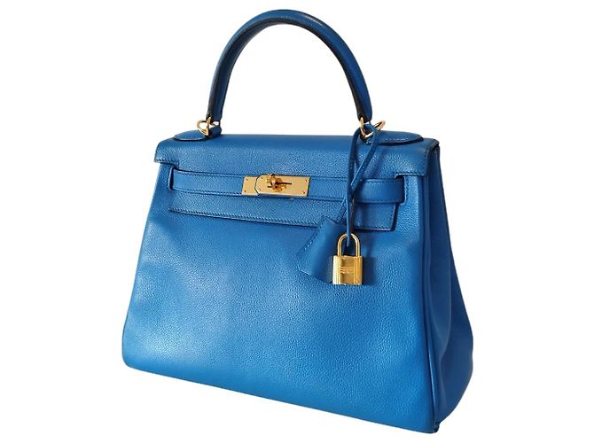 Borsa Hermès Kelly 28 in Pelle Blu - Ansicht 5
