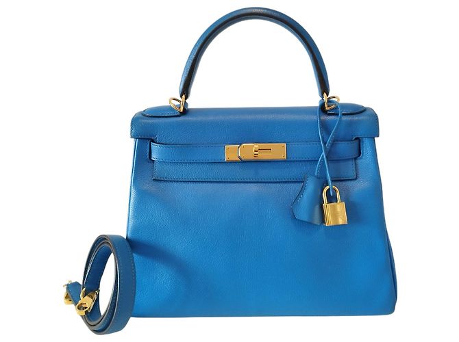 Borsa Hermès Kelly 28 in Pelle Blu - Ansicht 6