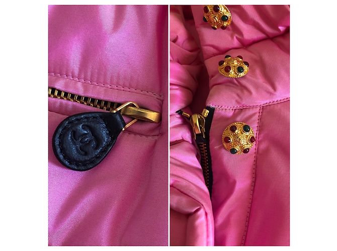 Chaqueta de Plumas Chanel de Seda Rosa, Botones Gripoix O/I 1996-1997 (Rihanna) - vista 15