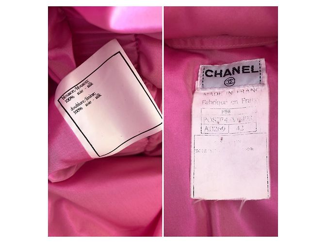 Chaqueta de Plumas Chanel de Seda Rosa, Botones Gripoix O/I 1996-1997 (Rihanna) - vista 18