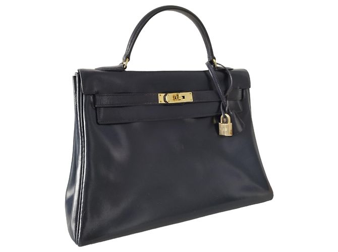 Hermès Borsa Hermes Kelly 32 in pelle box blu navy - vista 2