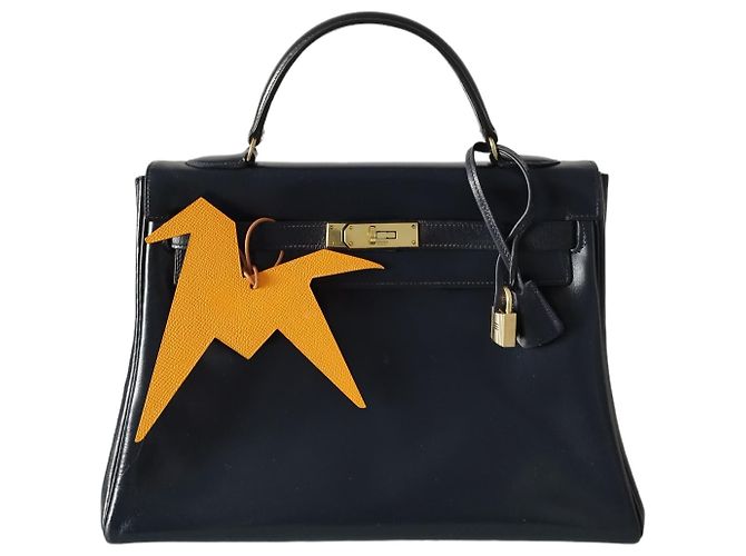 Hermès Borsa Hermes Kelly 32 in pelle box blu navy - vista 3